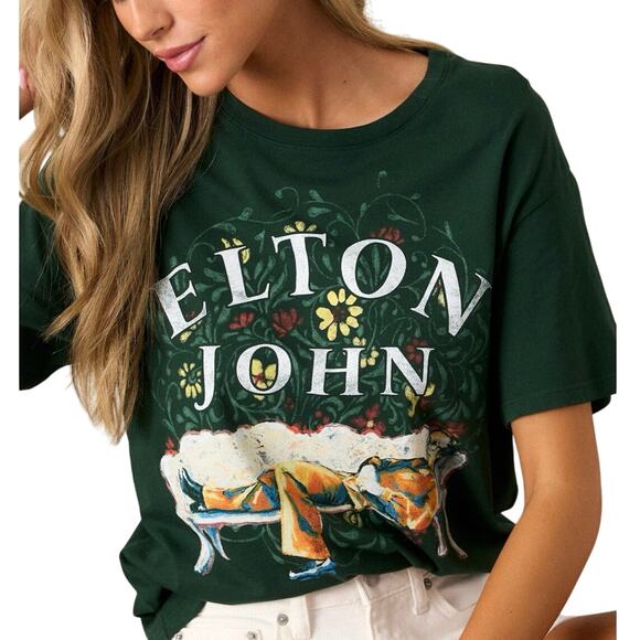 DAYDREAMER Elton John Floral Boyfriend Tee Shirt Size S or M New with Tag - Picture 6 of 12